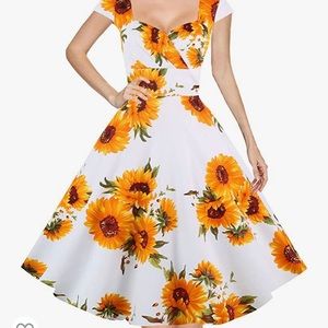 Hanpceirs Cap Sleeve 1950s Sunflower Dress